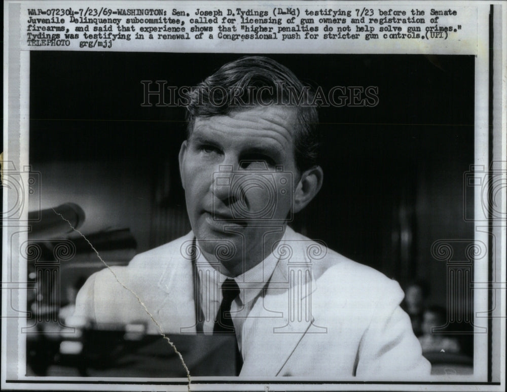 1969 Press Photo Senator Joseph D. Tydings testifying - Historic Images