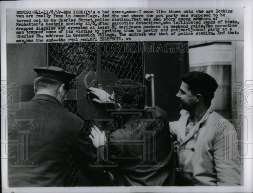 1959 Press Photo Police Camouflage Pot Party Jailed - RRU93137 - Historic Images