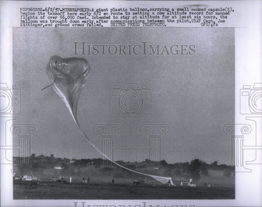 1957 Giant Plastic Balloon Manned Flight - Historic Images