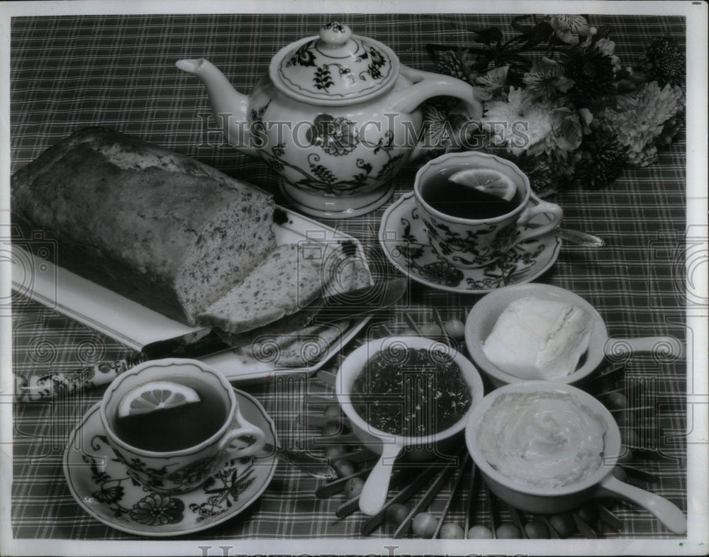 Tea Nut Bread Cheese Marmalade Honey Butter Drink Food - Historic Images