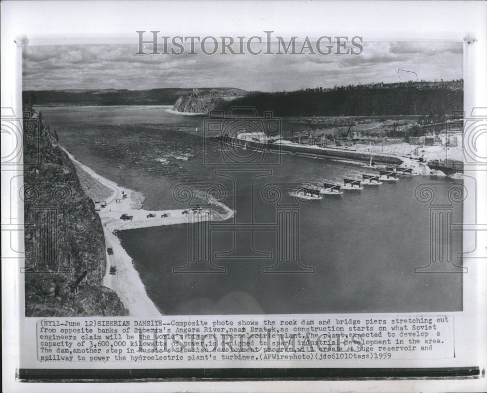 1959 Press Photo Siberian Damsite Rock Dam Angara River - RRV01413 - Historic Images