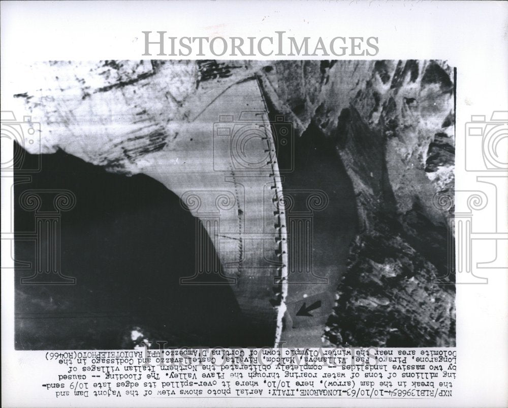 1963 Press Photo Vajont Dam Piave Valley water roaring - RRV01417 - Historic Images