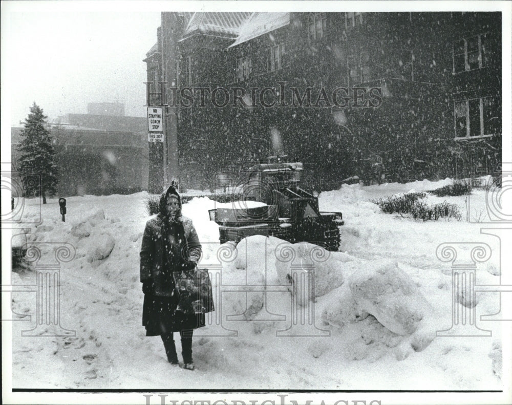 1982 Woman Braves Snowy Weather In Detroit - Historic Images