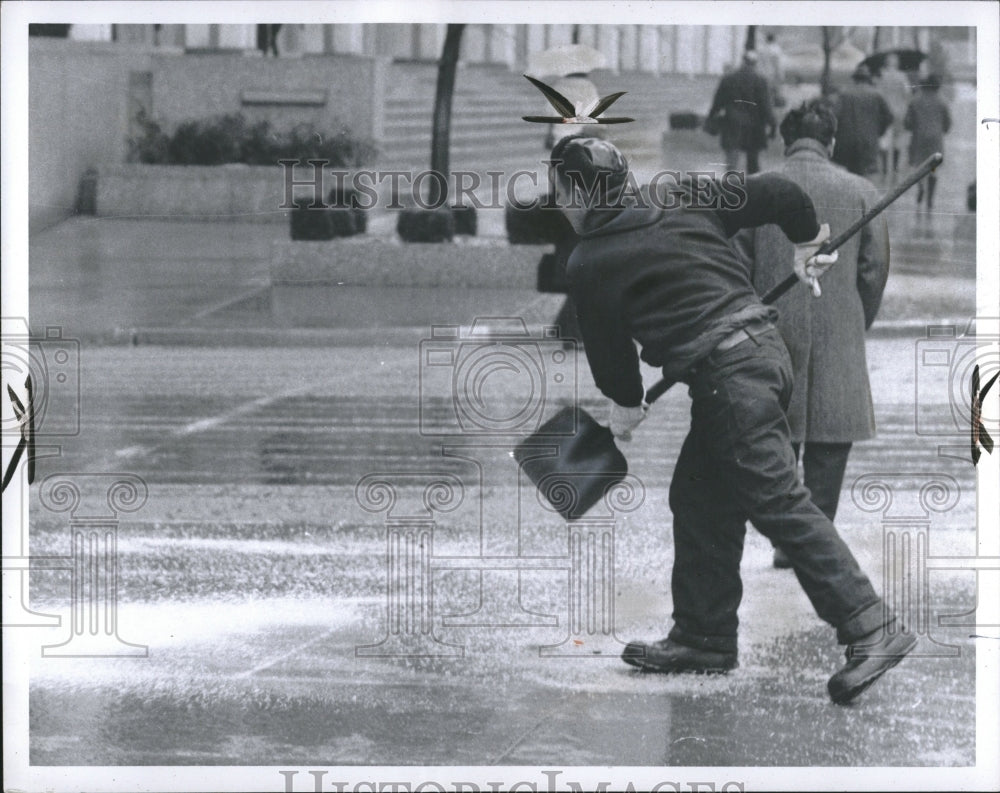 1969 Shovel Salt Gravel Icy Road Sidewalk - Historic Images