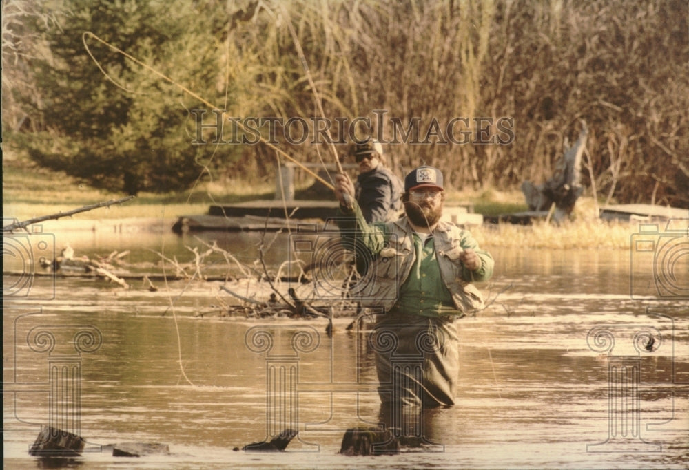 1985 fishing Michigan Sable River Simmons-Historic Images