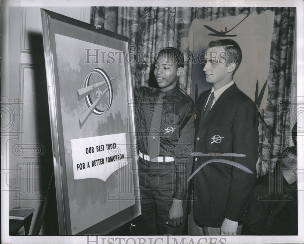 1958 Explorer Scouts Examine New Logo - Historic Images