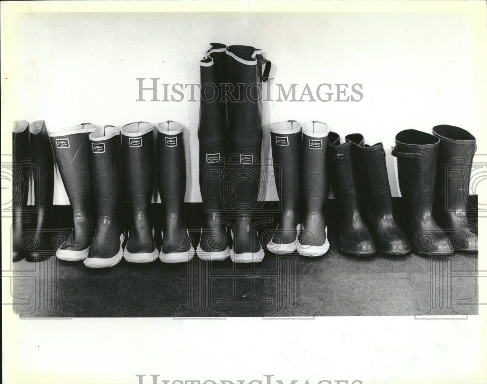 1984 Press Photo Rowbottoms Willoughby Rubber Boots - RRV03755- Historic Images