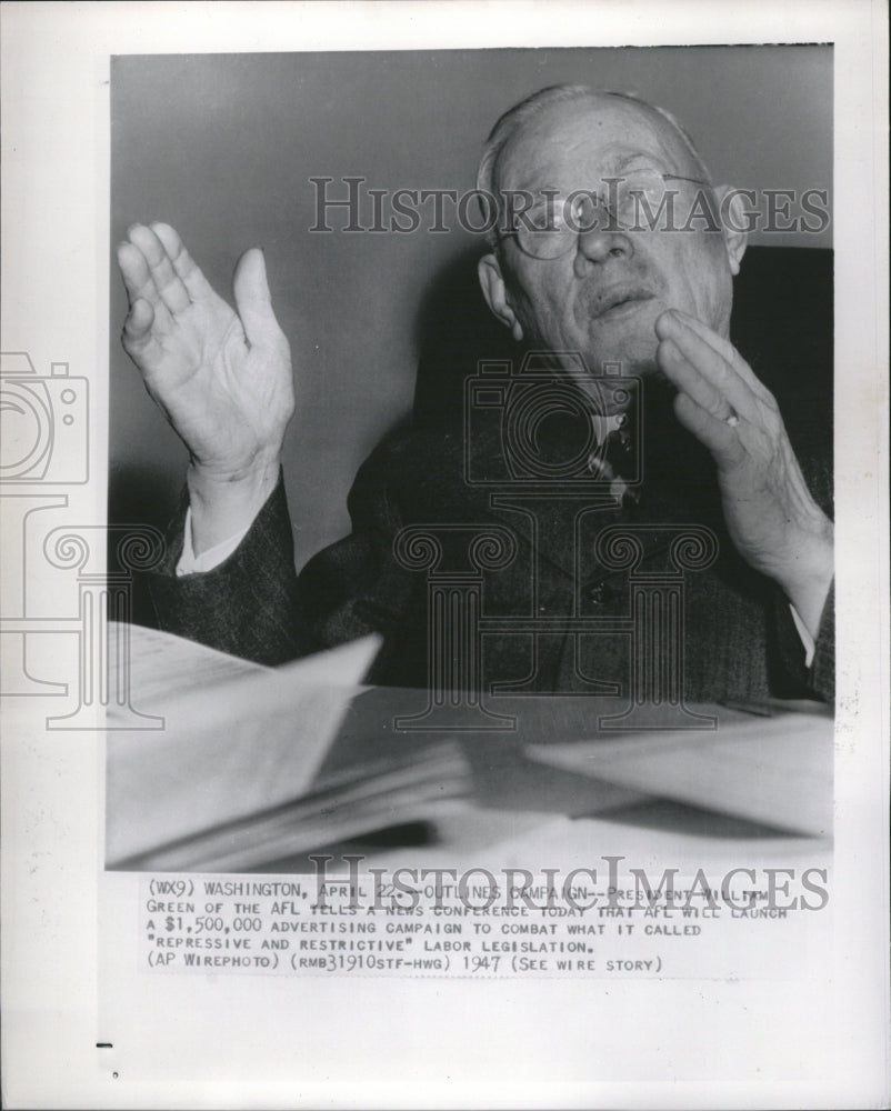 1947 Press Photo William Green AFL labor legislation - RRV12211 - Historic Images