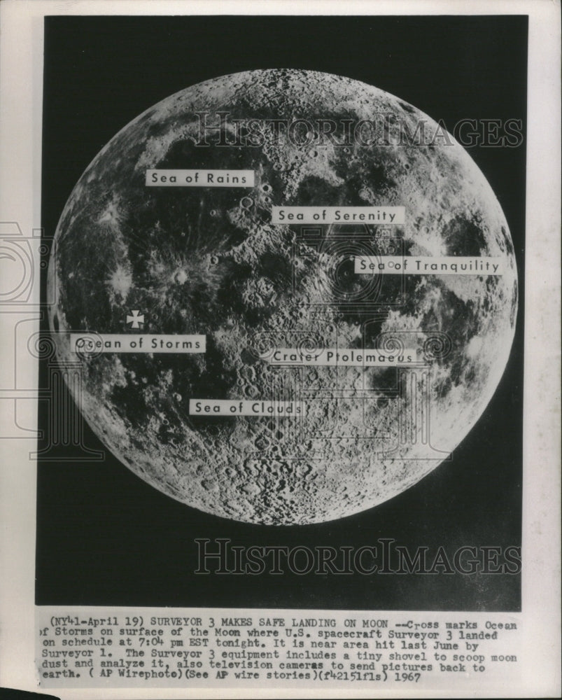 1967 Ocean Storms Moon Surveyor 3 Lands - Historic Images