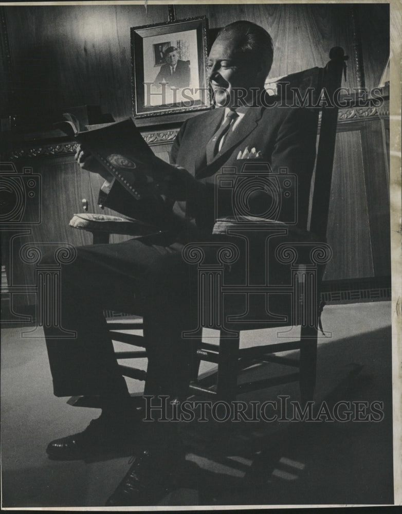 1961 Gov McNichols Seated In JFK Rocker - Historic Images