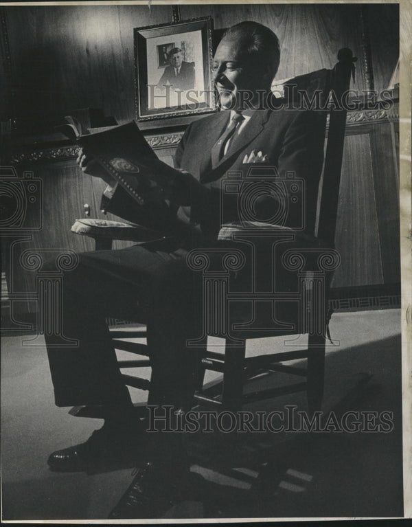 1961 Gov McNichols Seated In JFK Rocker - Historic Images