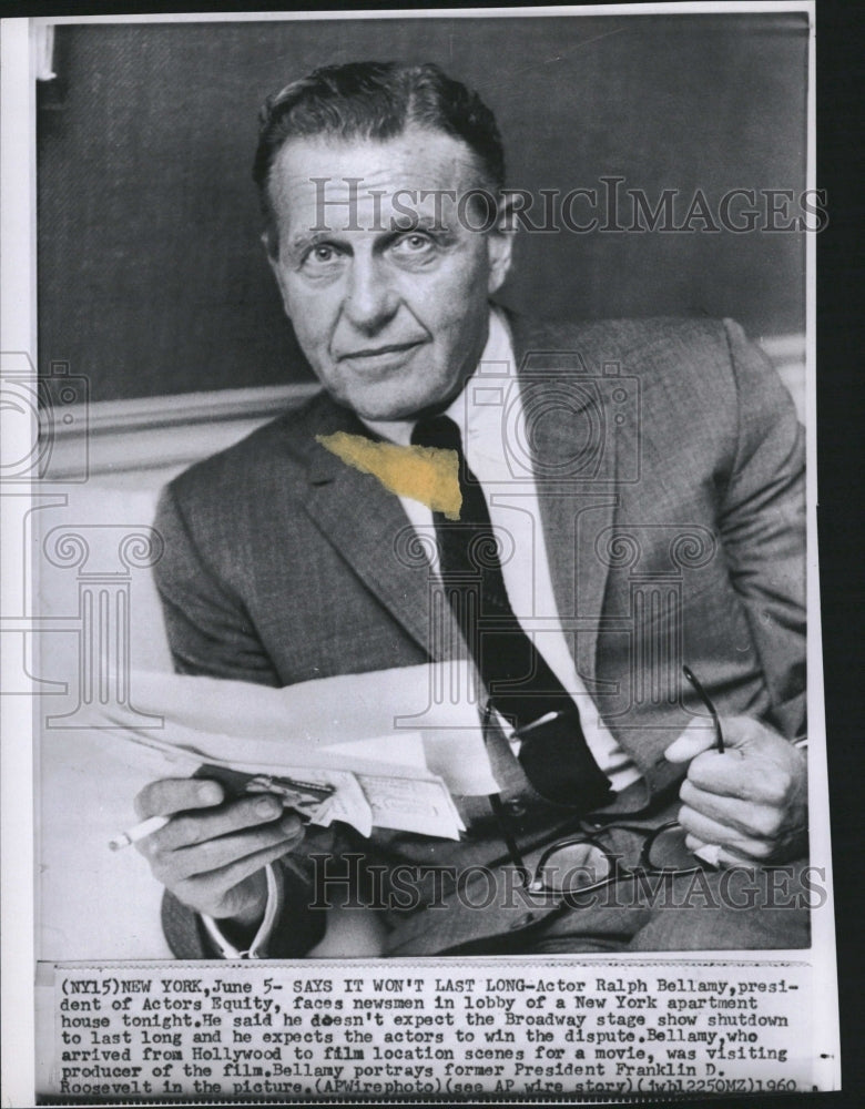 1960 Press Photo Ralph Bellamy President Actors Equity - RRV15091 - Historic Images