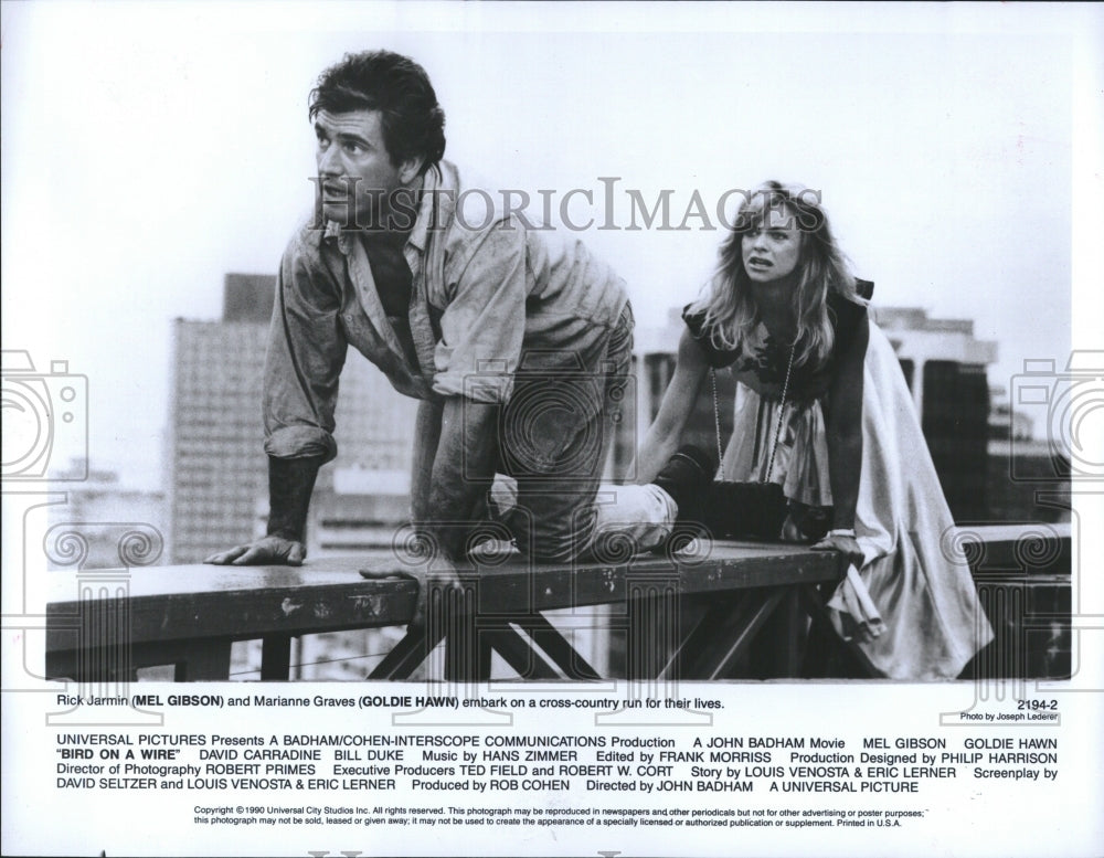 1990 Mel Gibson Goldie Hawn Bird Wire - Historic Images