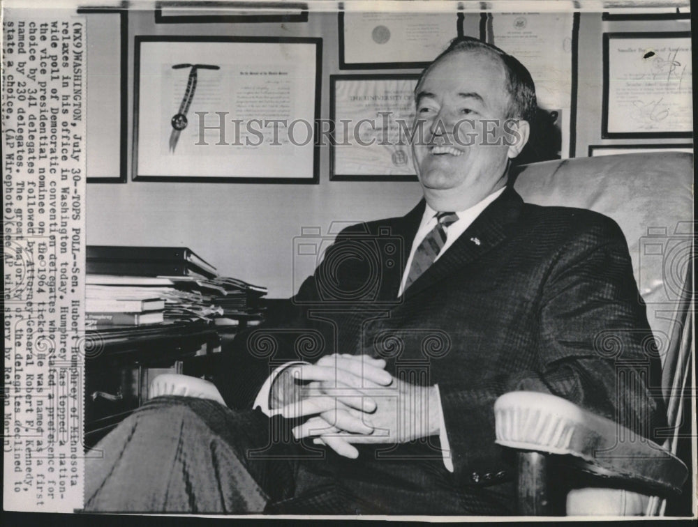 1964 Press Photo Senator Humphrey Hubert Minnesota - Historic Images