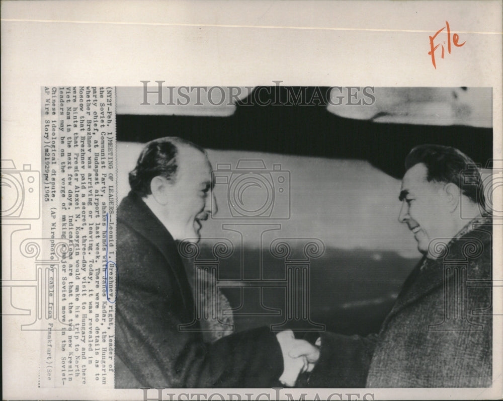 1965 Press Photo Leonid Brezhnev Janos Kadar Budapest - RRV19537 - Historic Images