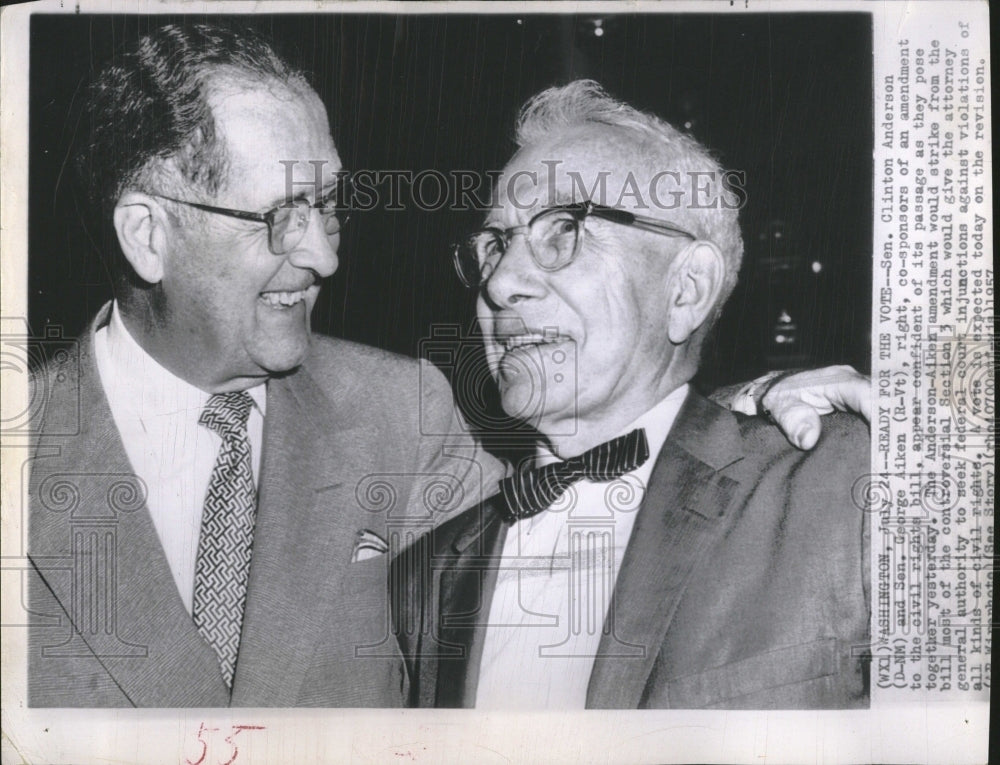 1957 Press Photo Sen. Clinton Anderson &amp; George Aiken - RRV19729 - Historic Images