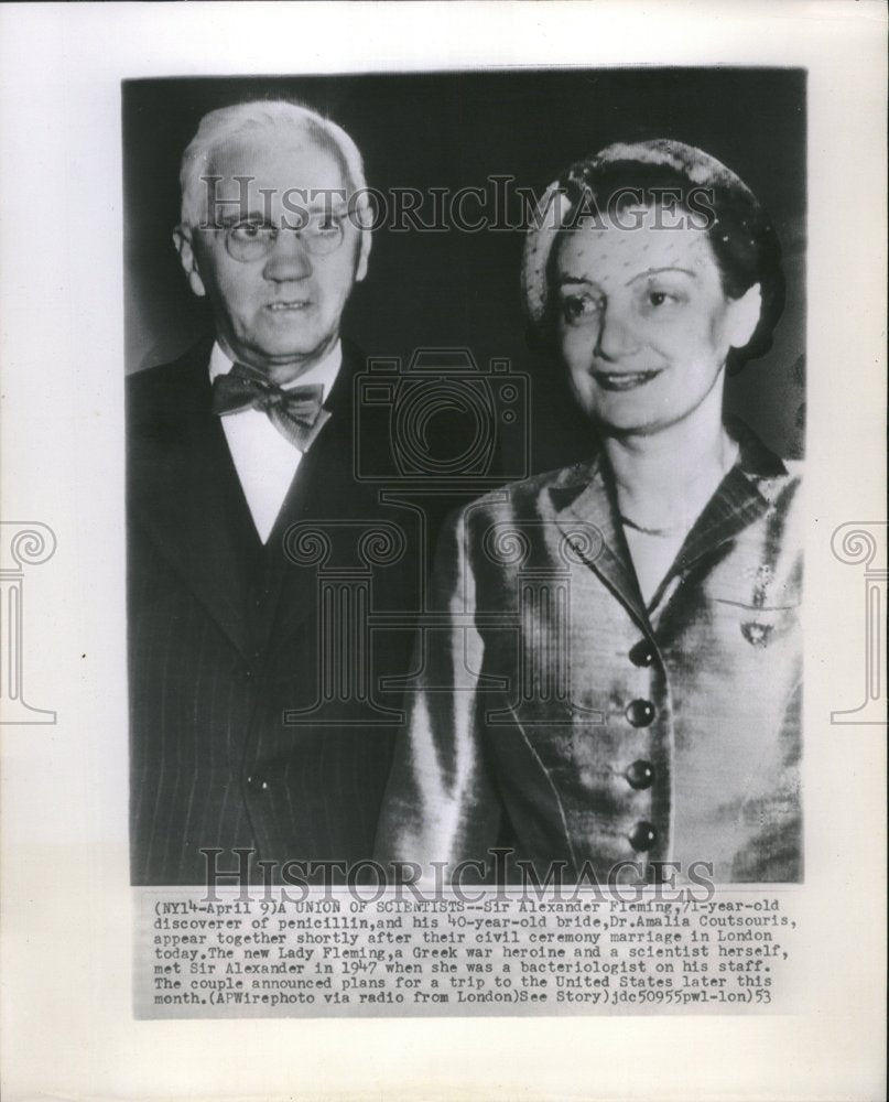 1953 Press Photo Sir Alexander Fleming penicillin bride - RRV19843 - Historic Images