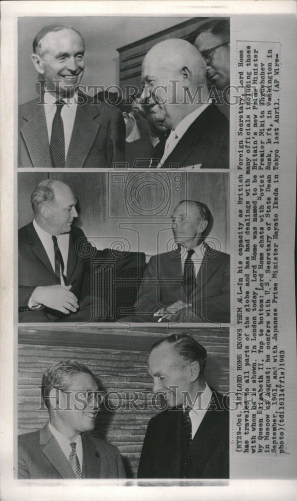1963 Press Photo Lord Home, Nikita Khruschev, Dean Rusk - RRV20007 - Historic Images