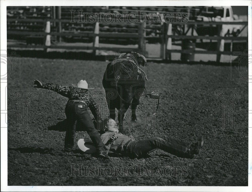 1992 Jim Carrie bull riding exhibition Adam - Historic Images