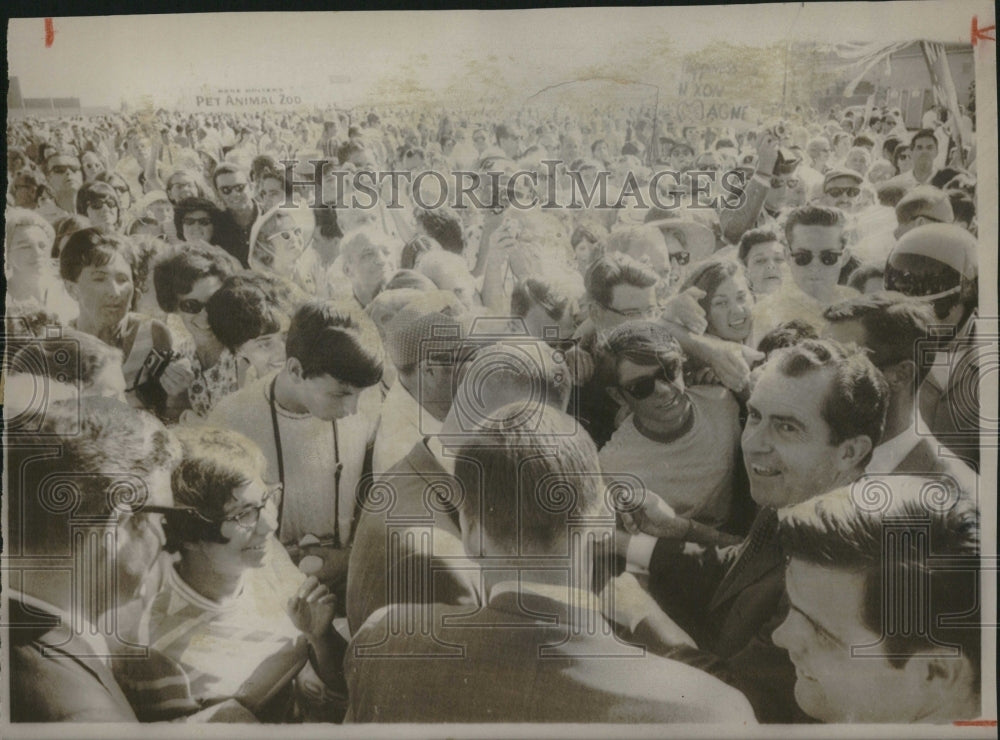 1968 Nixon Engulfed San Diego Airport Crowd - Historic Images