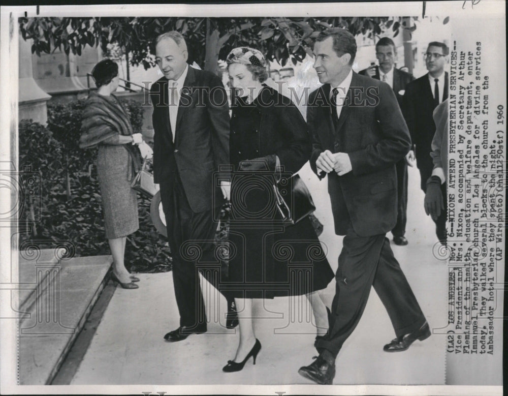 1960 Nixons Attend Presbyterian Church LA - Historic Images