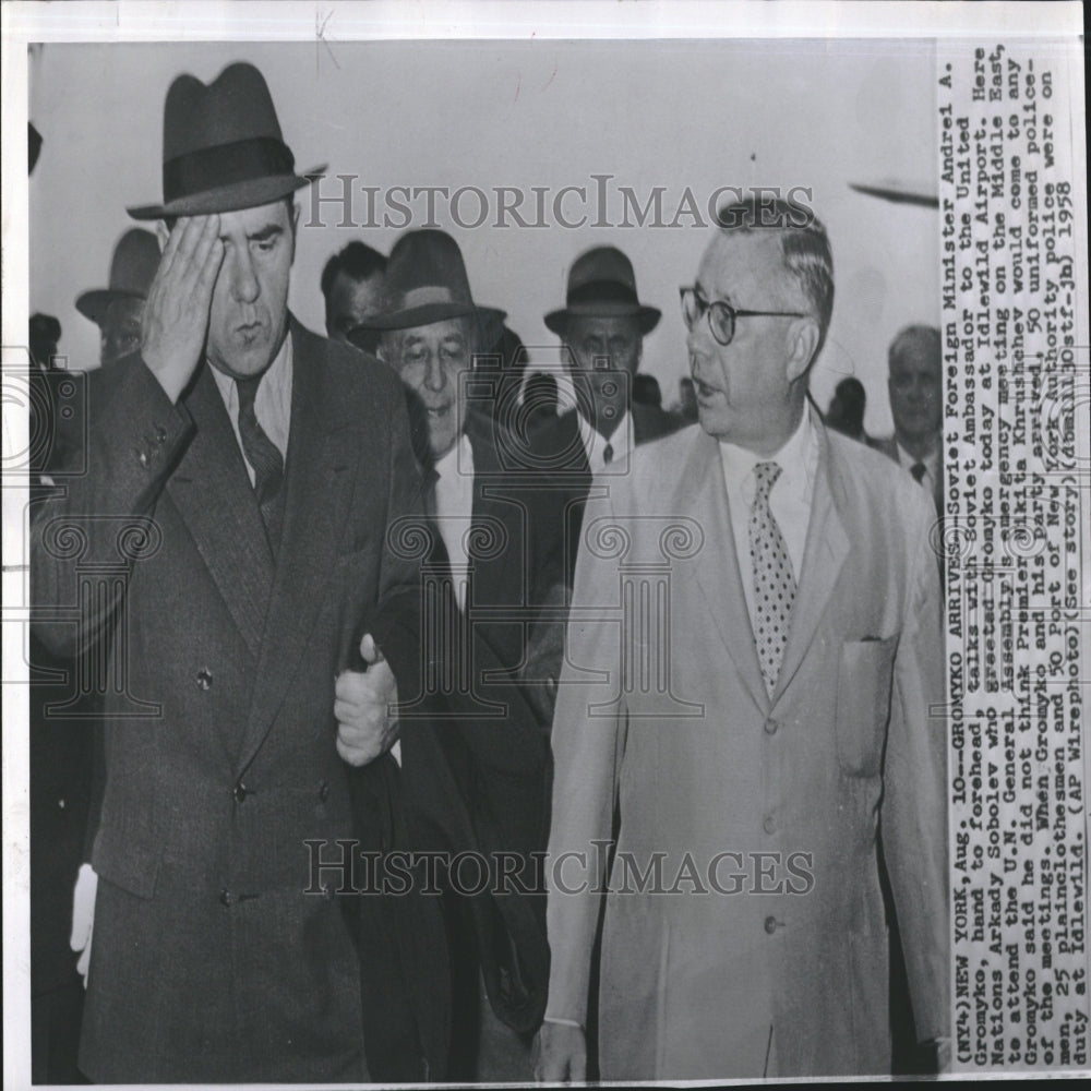 1958 A. Gromyko talks with Arkady Sobolev - Historic Images