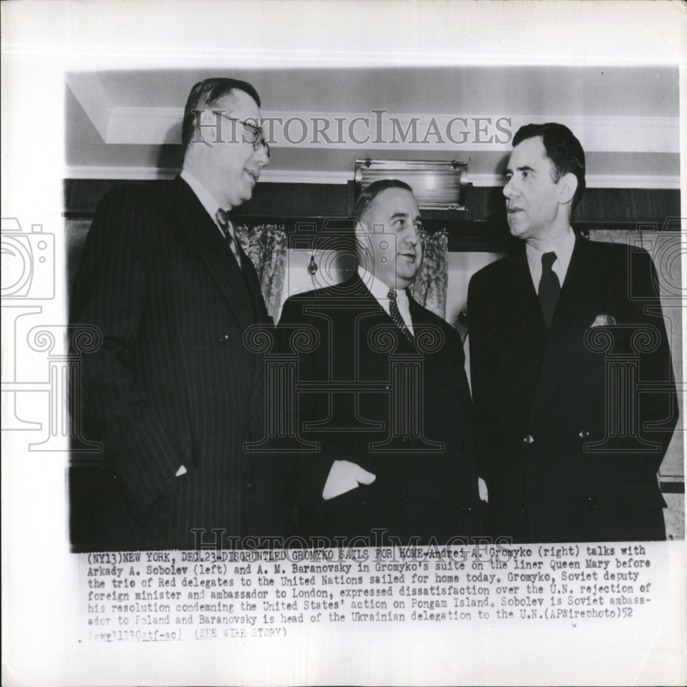 1952 Press Photo Andrei A. Gromyko & Arkady A. Sobolev - RRV26795 - Historic Images