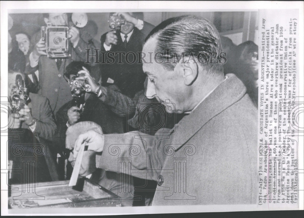 1963 Argentina Army GenPedro  Aramburu Vote - Historic Images