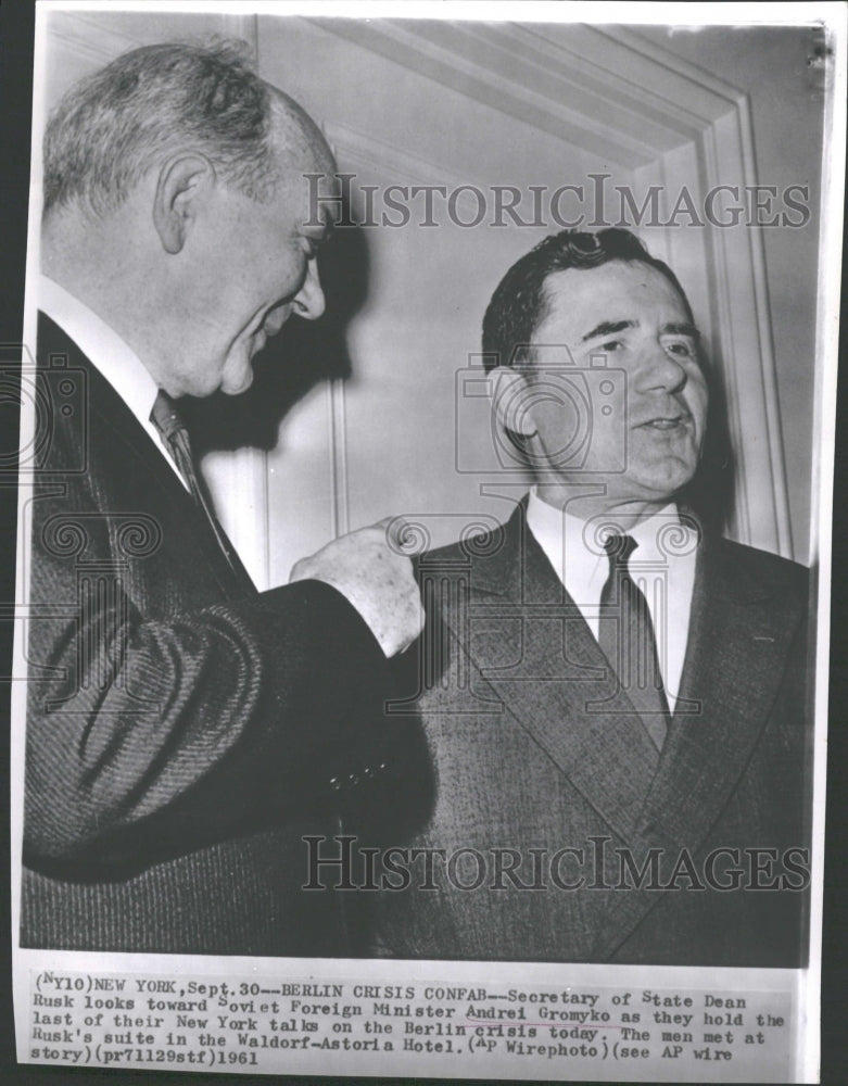 1961 Press Photo Dean Rusk Soviet Foreign Minister - RRV30327 - Historic Images