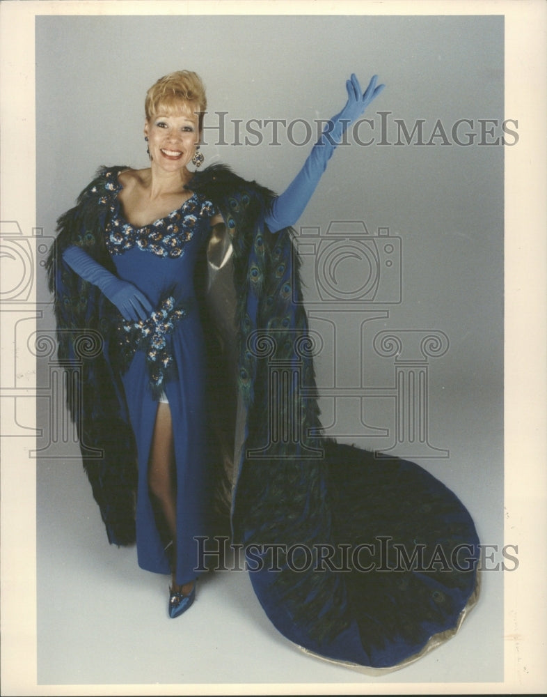 1993, James Cape designer Peacock Gown - RRV35887 - Historic Images