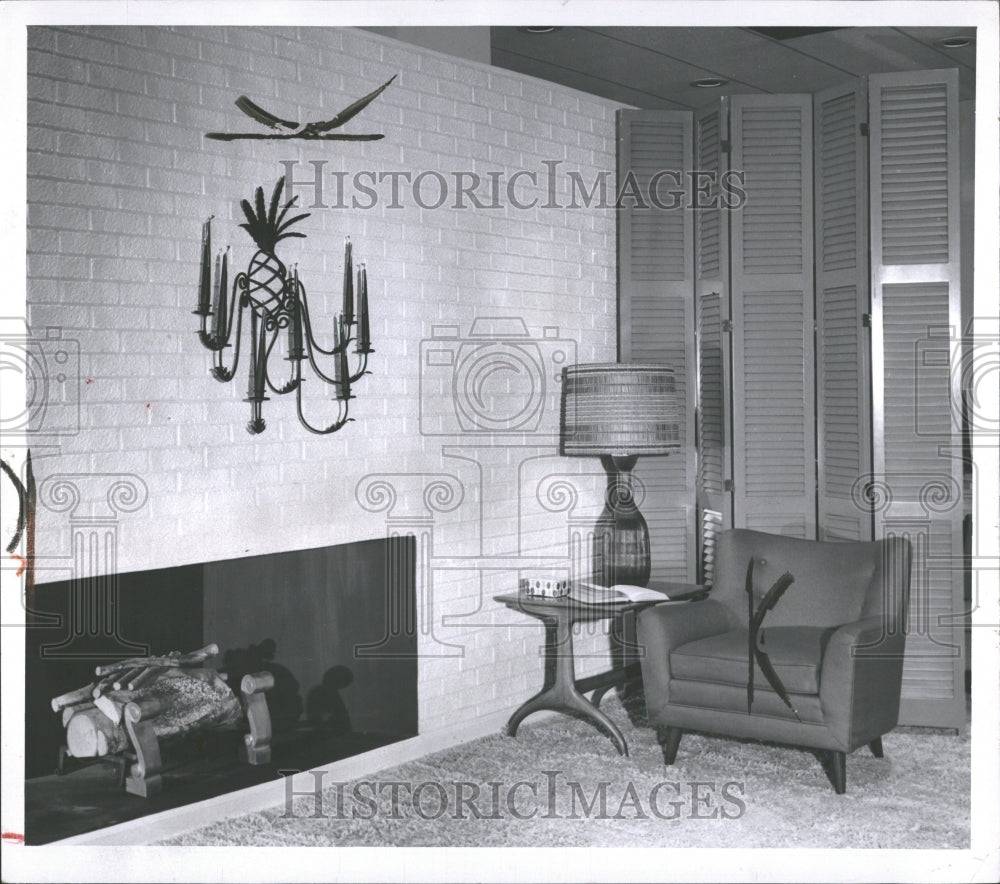 1957 Press Photo Living Room With Fireplace Design - RRV36401 - Historic Images