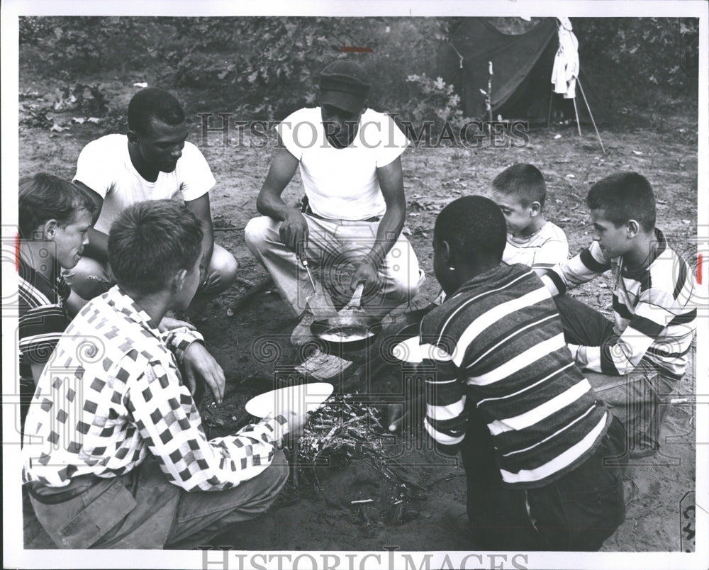 1958 Camp North Lake Michigan Cooking Eggs - Historic Images