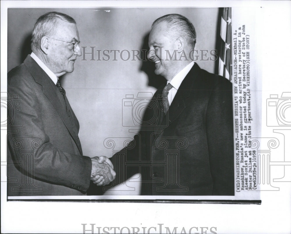 1958 Mikhail Menshikov &amp; John Foster Dulles - Historic Images