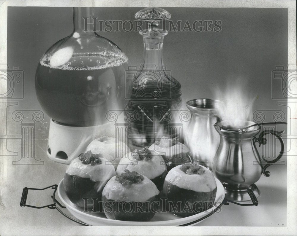 1968 New Years Buffet baked apples food - Historic Images