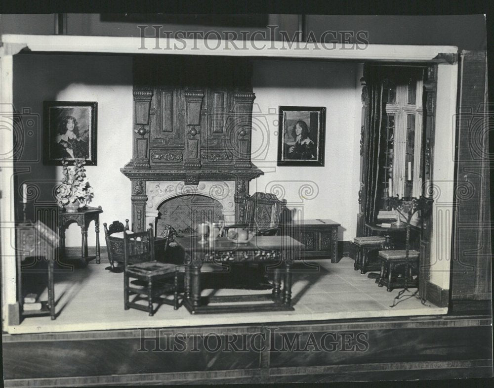 1966 Jacobean room wooden furniture floor-Historic Images