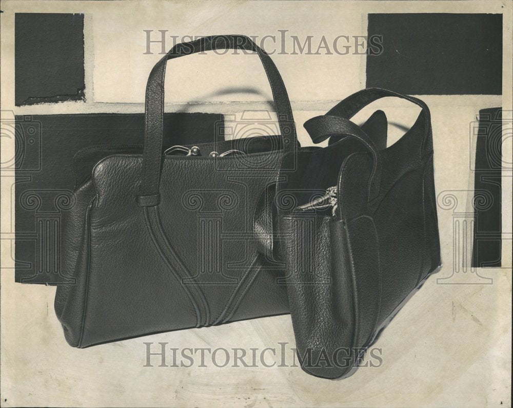 1947 Two leather bag Teen ager black color - Historic Images