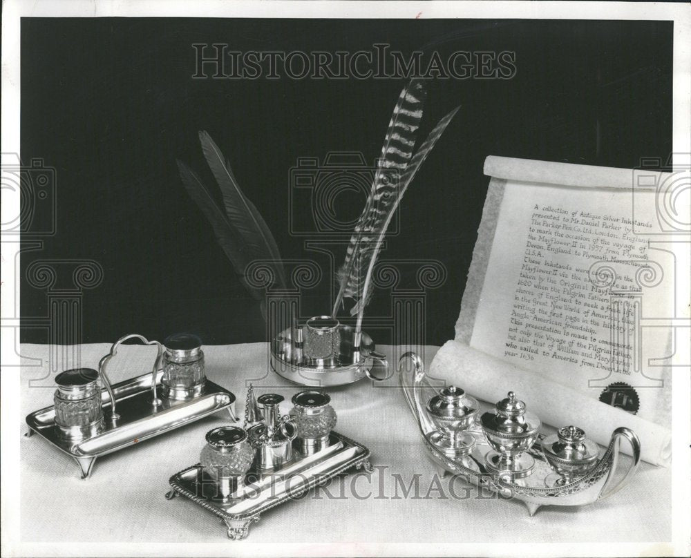 1957 Press Photo Parker Pen Co Antique Inkstands - RRV43335 - Historic Images