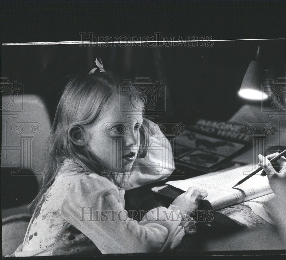 1975 Girl Listens To Lesson Steele School - Historic Images