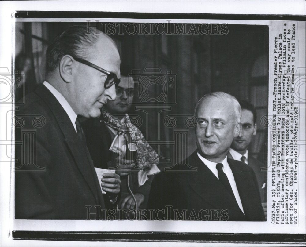 1958 Press Photo Pierre Pflimlin Guy Mollet Paris - RRV46751 - Historic Images