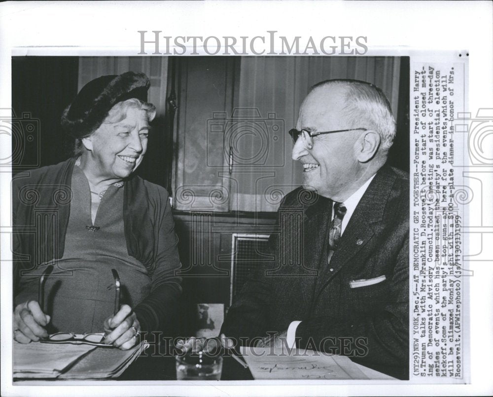 1959 Press Photo Mrs Franklin D Roosevelt Harry Truman - Historic Images