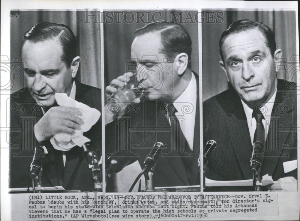 1958 Press Photo Gov. Orval Faubus Television Address - Historic Images