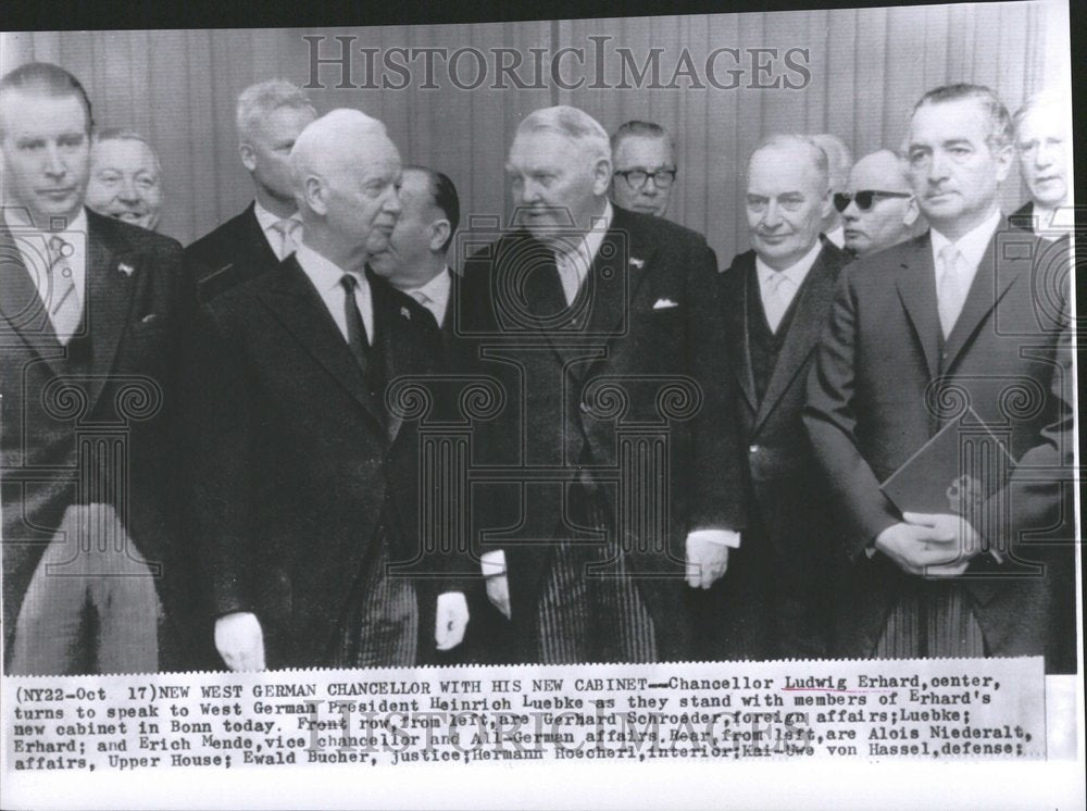 1963 Press Photo Erhard &amp; His Cabinet Meet with Luebke - RRV50867 - Historic Images