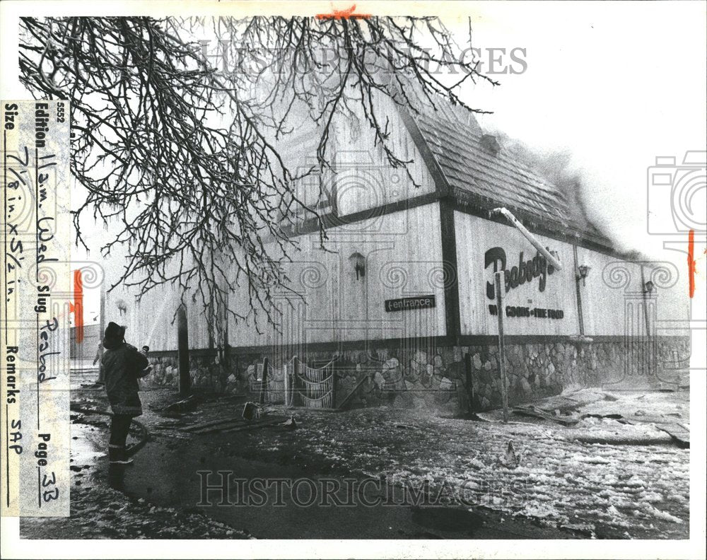 1980, Fireman Peabodys Restaurant Fire - RRV51109 - Historic Images