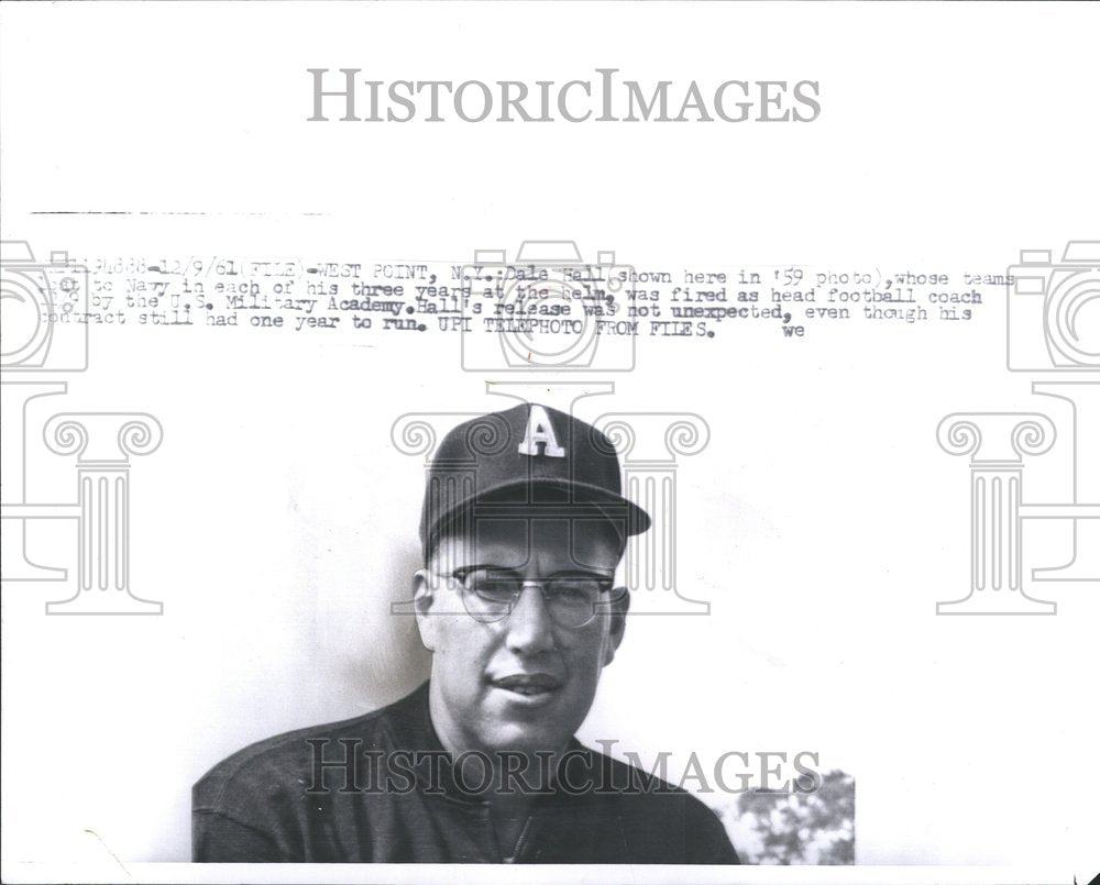 1961 Press Photo Dale Hall Head Coach Military Academy - RRV53383 - Historic Images