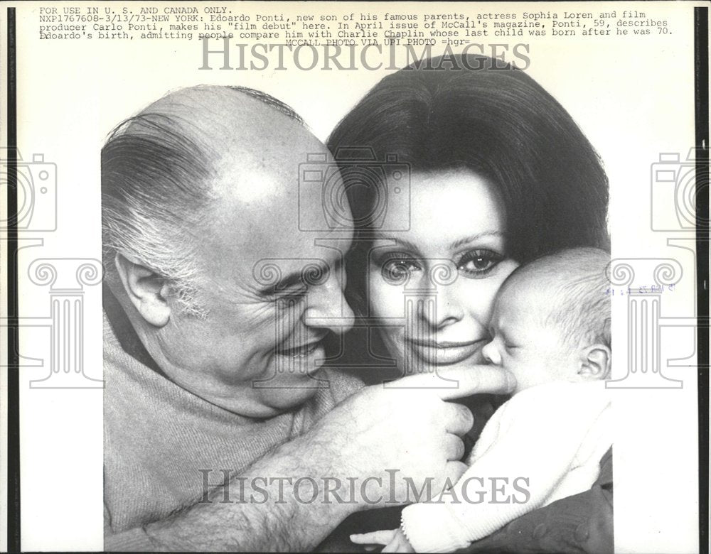 1973 Press Photo Sophia Loren Carlo Ponti Edoardo - RRV53843 - Historic Images