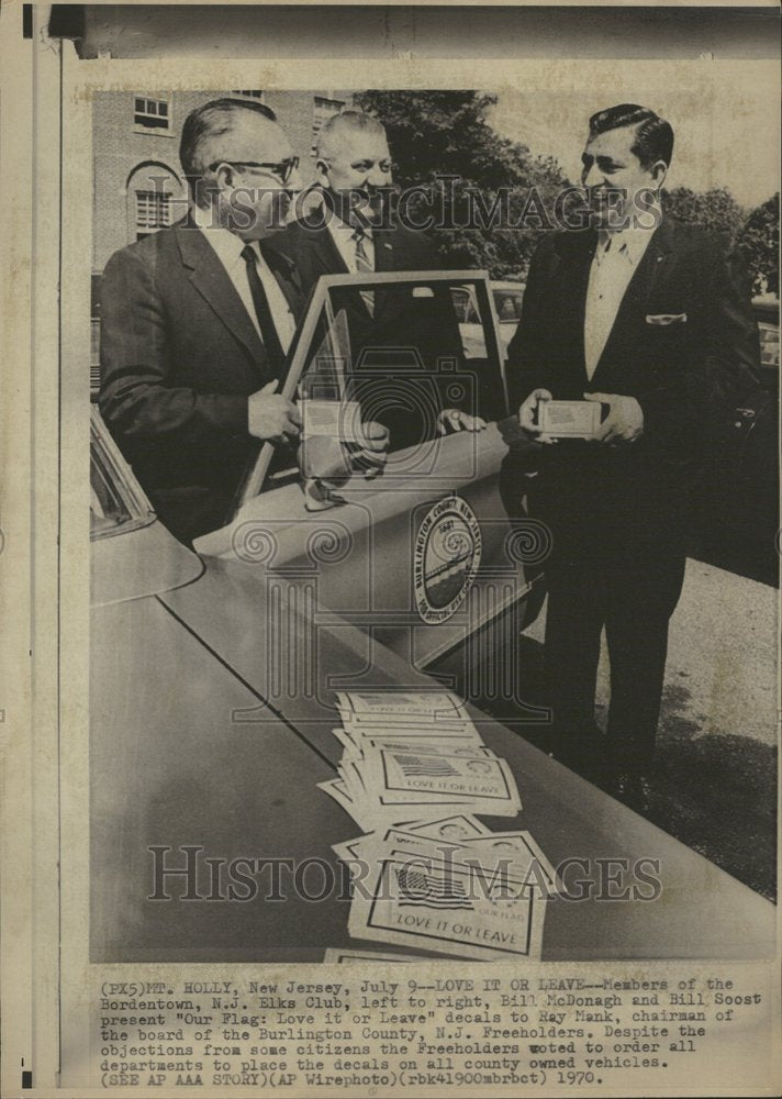 1970 Press Photo Flag Member Leave Love Bordetown Elks - RRV54853 - Historic Images