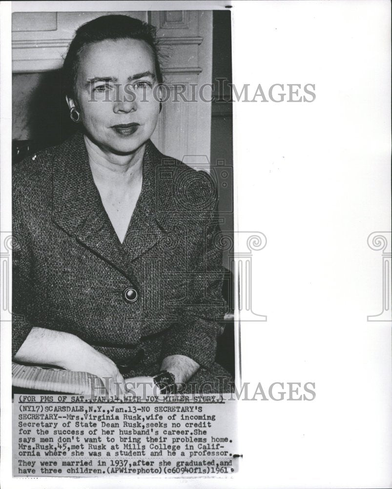 1961 Virginia Rusk Incoming Secretary - Historic Images