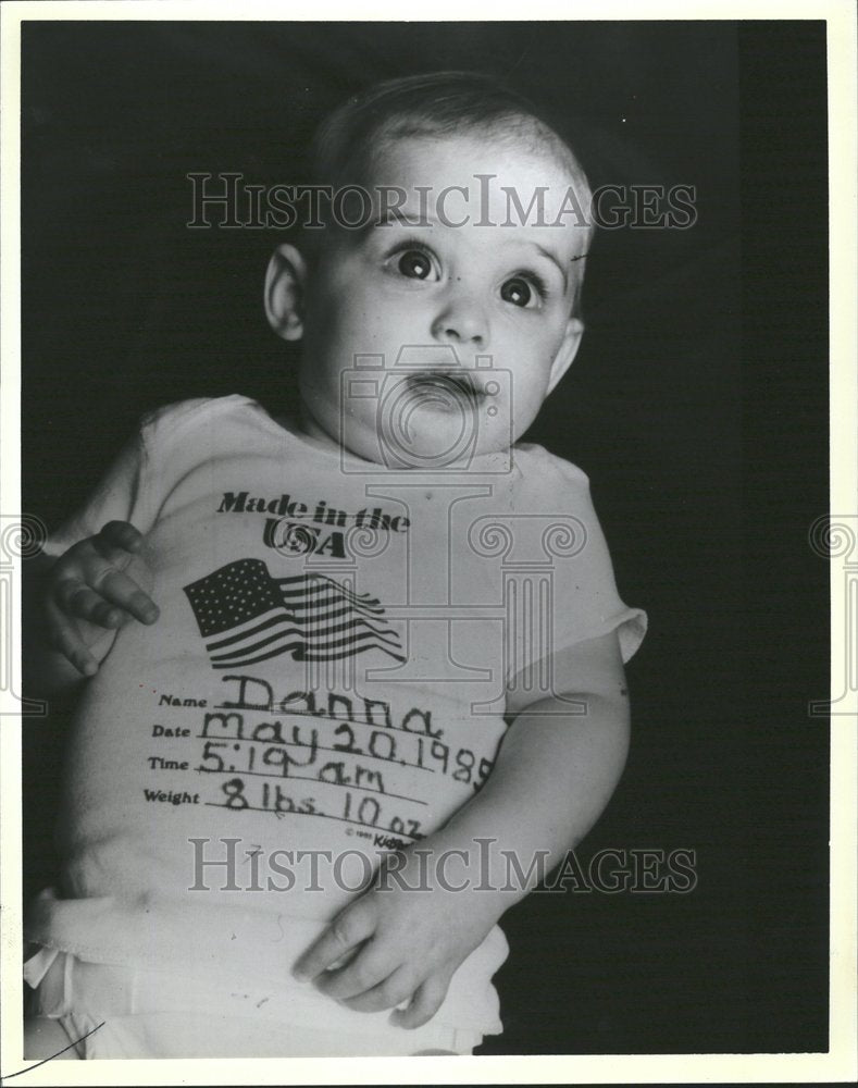 1985 Baby Wearing Made USA Shirt Writing - Historic Images