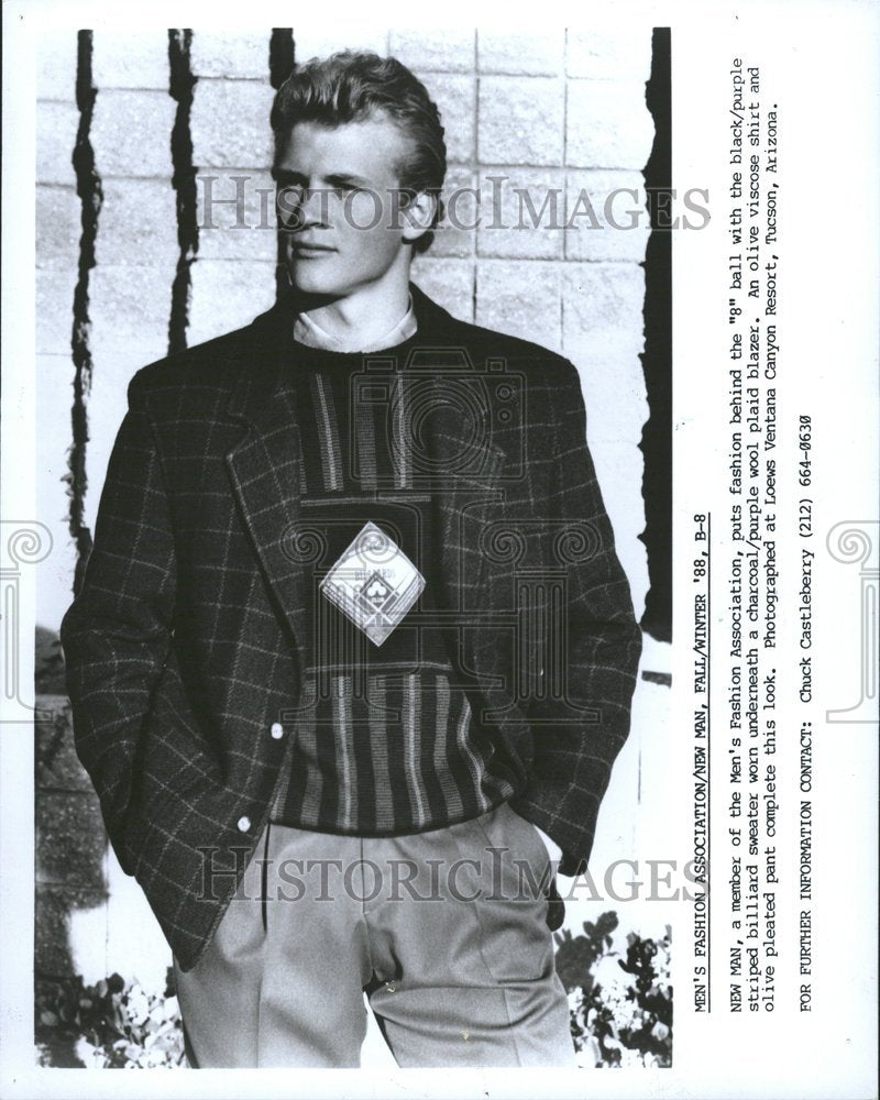 1988, New Man Fashion Plaid Blazer Sweater - RRV56863 - Historic Images