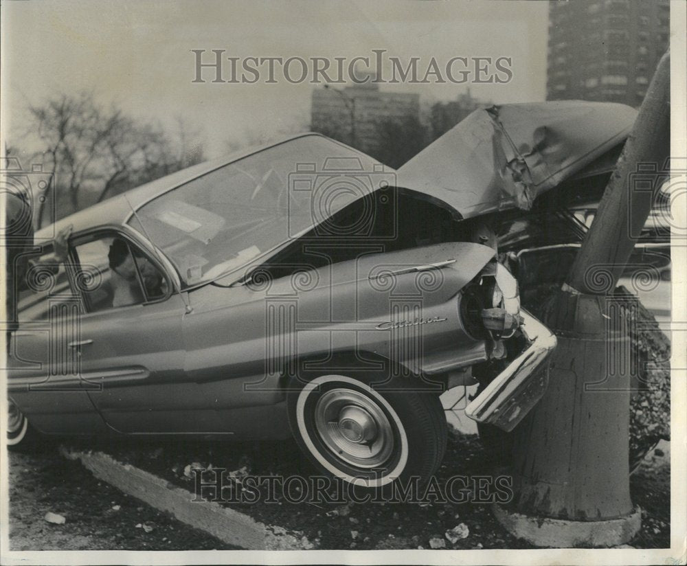 1965 Car Smashed Against Post - Historic Images